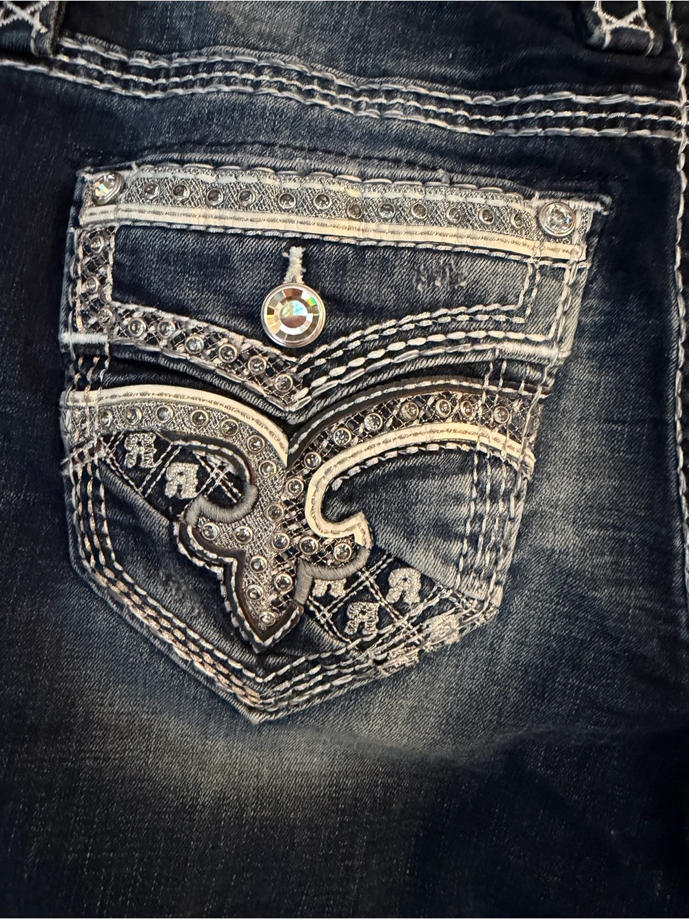 New Rock Revival Yandel Faded Indigo Denim Skinny Jeans Mid Rise Western Rodeo - Picture 8 of 16